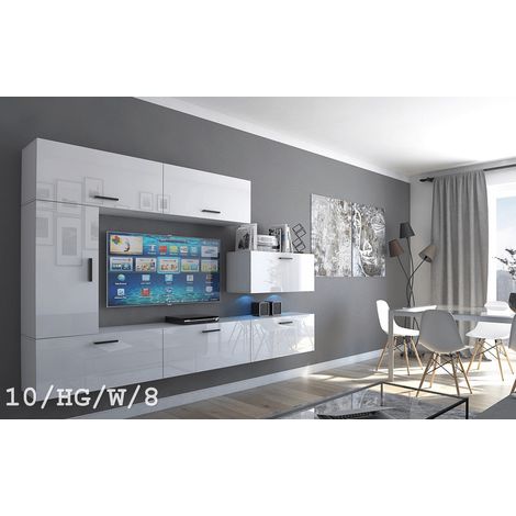 Ensemble meuble TV CONCEPT 10-10-HG-W-8 blanc brillant 249 cm (1/2)