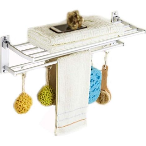 Ce portant à vêtements mural extensible en acier inoxydable de 50 cm est idéal pour une utilisation sur les balcons et dans les salles de bains. (1/5)