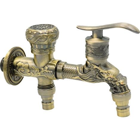 Wasserhahn für den Außenbereich, Zubehör für den Außenbereich, antike Küchenarmatur, Rasen-Wasserhahn, Außen-Wasserhahn, Waschmaschinen-Wasserhahn, Doppelauslauf, Wäsche-Wasserhahn (1/5)