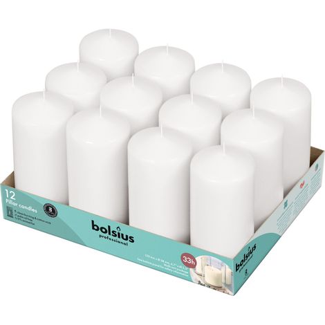Bougies piliers Bolsius 120/58 mm blanches 12 pièces