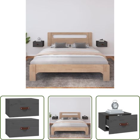 vidaXL Kiefernholz Nachttisch -  Wand-Nachttische 2 Stk. Grau 40x29,5x22 cm (1/5)