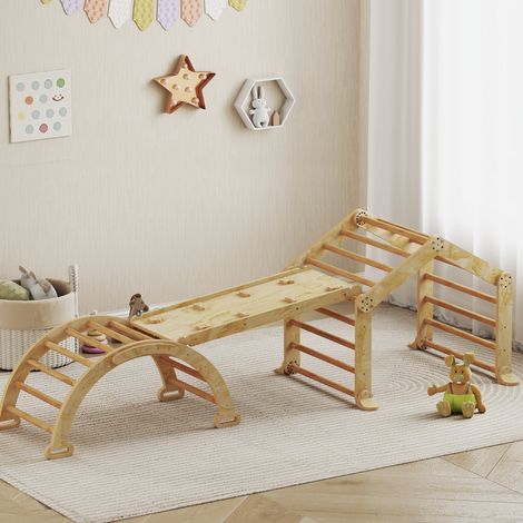 Structure d'escalade d'intérieur 9 en 1, avec rampe, toboggan, échelle et tableau noir, pour les tout-petits, en bois. (1/5)