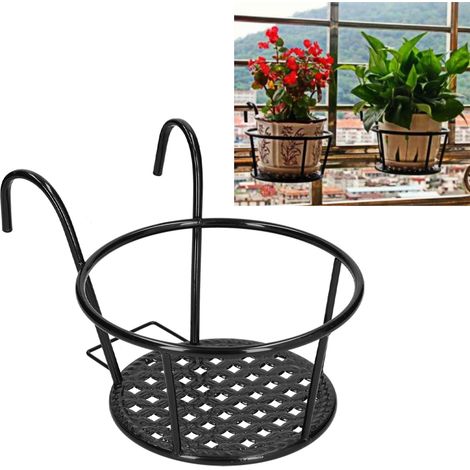 Support suspendu pour jardinières et pots de fleurs d'extérieur, à fixer sur une rambarde, pour terrasse, jardin ou balcon (noir) (1/5)