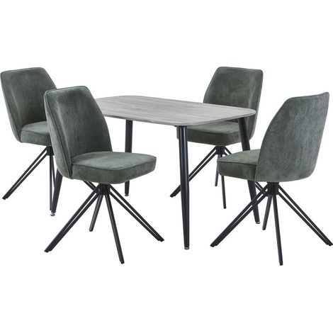 Aspen Grey Oak Rectangular Table & 4 Green Swivel Dining Chairs - MDF/Metal/Fabric - L69 x W46 x H92 cm