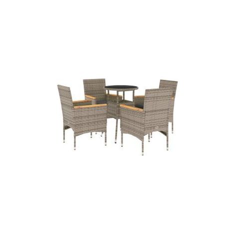 Ensemble à manger de jardin et coussins 5 pcs gris rotin verre (1/5)