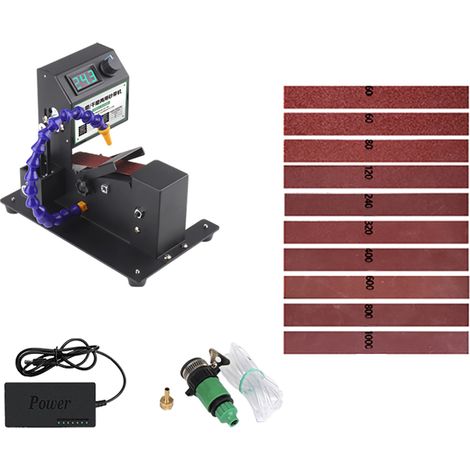 Mini ponceuse à courroie électrique 200W sec et humide ponçage polissage meulage avec 10 bandes abrasives pour polissage bois acrylique métal vitesse variable continue (bande 30x380mm) (1/3)