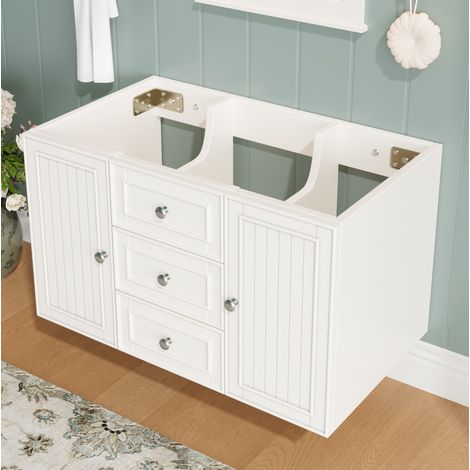 Meuble de salle de bain suspendu 78,5 x 46 x 46,8 cm avec 3 tiroirs et rangement, blanc HAVRYA (1/5)