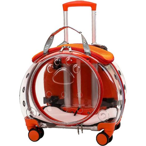 Poussette bulle pour chat sac de transport à roulettes transparent pour chat et petit chien orange (1/5)