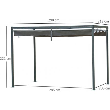 Pergola de jardin avec toit coulissant – Dimensions 298 x 213 x 221 cm, grise, polyester résistant aux intempéries – Ombrage modulable pour terrasse (1/5)