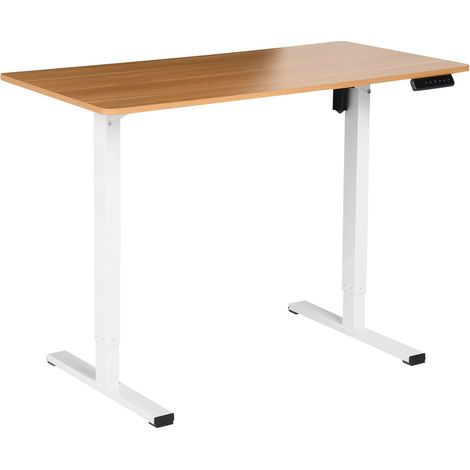 Scrivania regolabile elettricamente in altezza Moderna 120 x 60 cm Piano marrone chiaro e base bianca Tavares (1/5)