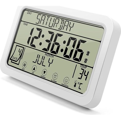 8-Zoll-LCD-Elektronikuhr mit Temperatur- und Feuchtigkeitsanzeige, Datumsanzeige und Doppelfunktion (Weiß)