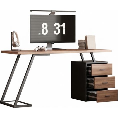 ELVMI Scrivania Dritta con Contenitore Regolabile e Supporto per Computer in MDF, 135.5 x 58.0 x 75.0 cm, Marrone Scuro (1/5)