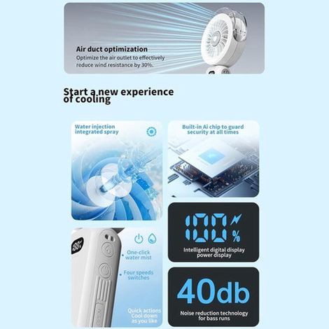 Ventilador，Batería recargable de 4000 mAh，Ventilador potente con 4 velocidades ajustables，Refrigeración personal para viajes (Blanco) (1/5)