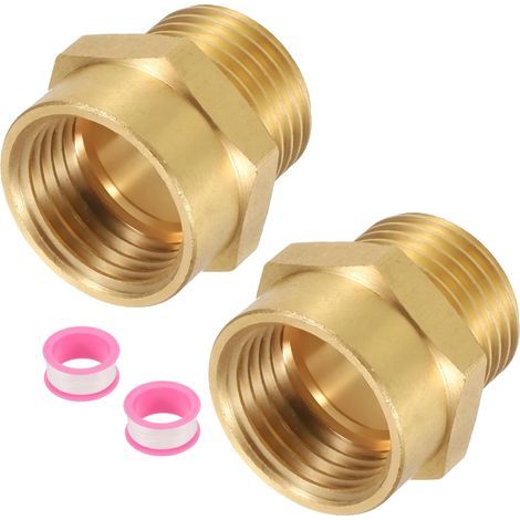2 Rohrverschraubungen, Messing, 1/2" NPT-Innengewinde x 1/2" G-Außengewinde, Sechskant, Gold, Sanitär (1/5)
