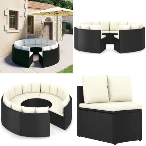 8-tlg. Garten-Sofagarnitur mit Auflagen Poly Rattan Schwarz - Garten-Lounge-Set - Garten-Lounge-Sets - Home & Living (1/5)