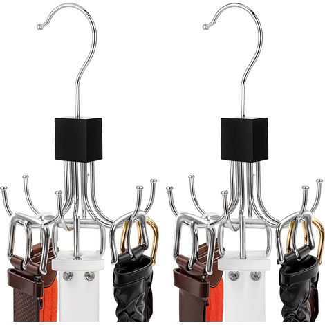 Set mit 2 drehbaren Gürtelhaltern (360°), platzsparender Gürtelorganizer für den Kleiderschrank, vielseitiger Krawattenhalter mit 6 Haken, praktisches Accessoire für den Kleiderschrank (1/5)