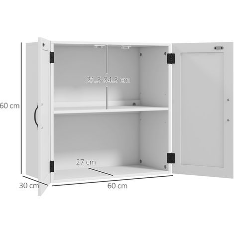 Armario de baño de pared de madera, estilo rústico que ahorra espacio, con estante ajustable, 60x30x60cm, blanco.