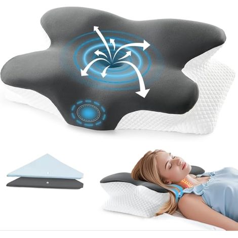 Oreiller cervical en mousse à mémoire de forme avec 2 taies d'oreiller - Oreiller ergonomique pour dormir sur le côté, le dos et le ventre - Pour les douleurs au cou - 60 x 40 x 13 cm (1/5)