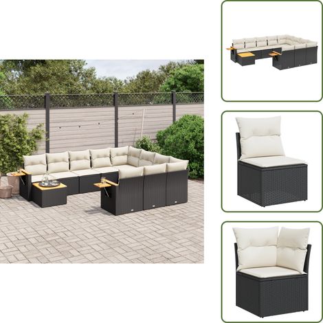 11-tlg. Garten-Sofagarnitur mit Kissen Schwarz Poly Rattan - Gartenmöbel - Sofasatz - PE-Rattan - Outdoor Möbel - Balkonmöbel (1/5)