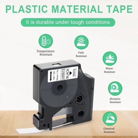 5x Etikettenband kompatibel mit Dymo D1 45013 S0720530 – Etikettenbänder für Dymo LabelManager 100 150 120P 160 200 280 220P 210D 260P PnP 360D, 12 mm x 7 m, Schwarz auf Weiß