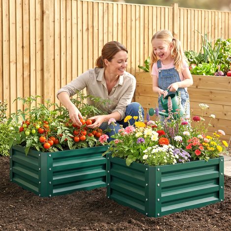 Ensemble de 2 bacs potagers surélevés, pour légumes et fleurs, en acier galvanisé, 60 x 60 x 30,5 cm, vert (1/5)
