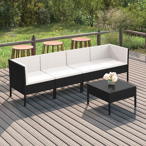 vidaXL Salon de jardin 5 pcs avec coussins résine tressée noir (1/5)