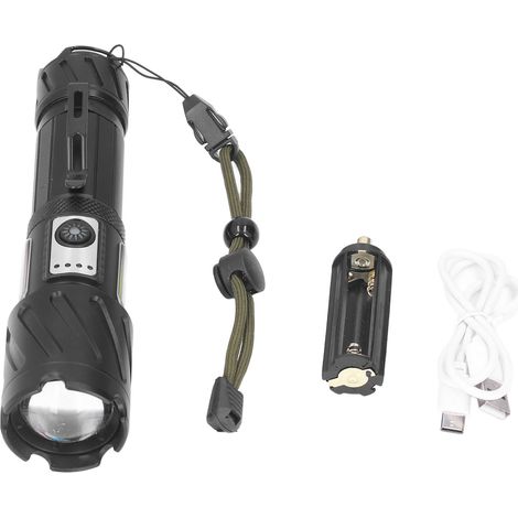 Lampe torche rouge et blanche puissante, rechargeable par USB, étanche, 6 modes d'éclairage, idéale pour la maison, les voyages, le camping et les activités de plein air. (1/5)