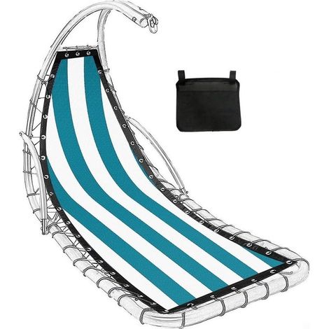 Tissu à rayures pour chaise en textilène - Tissu de rechange pour balancelle - 64 x 197 x 23 cm - Avec sac latéral - Pièce de rechange pour jardin, porche, relaxation (1/5)