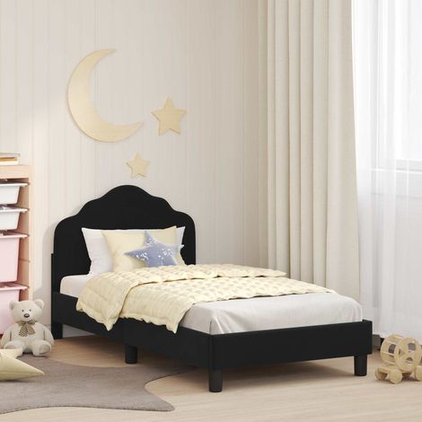 Kinderbettgestell mit Kopfteil Schwarz 80 x 160 cm Samt (1/5)