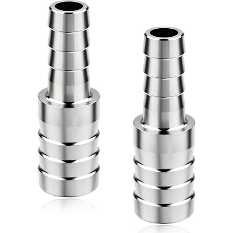 Lot de 2 raccords de tuyau 10 mm x 8 mm en acier inoxydable - Adaptateur réducteur - Embout de tuyau pour eau, gaz, air et systèmes sous vide (1/5)