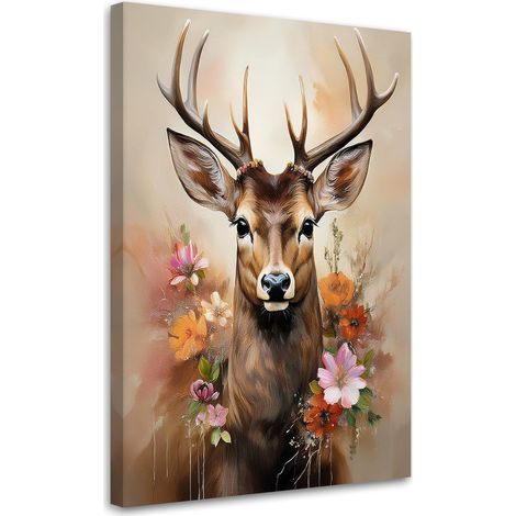 Tableau déco Fleur de cerf Animaux Vintage 70x100 (1/5)