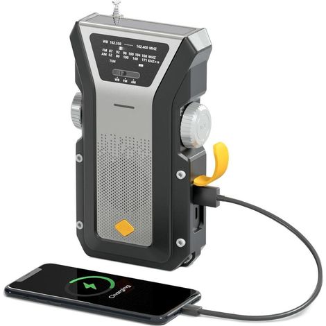 Filiyano – lampe torche – Radio d'urgence à manivelle 4000 MAH avec panneau solaire, radio météo NOAA, lampe torche, SOS et batterie externe