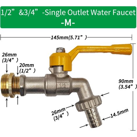 (M-1pcs) Adaptateur de robinet pour tuyau d'arrosage 1/2'', connecteur pour réservoir d'eau IBC, irrigation 2 voies/1 voie, raccord de remplacement en laiton, vanne à bille (1/5)