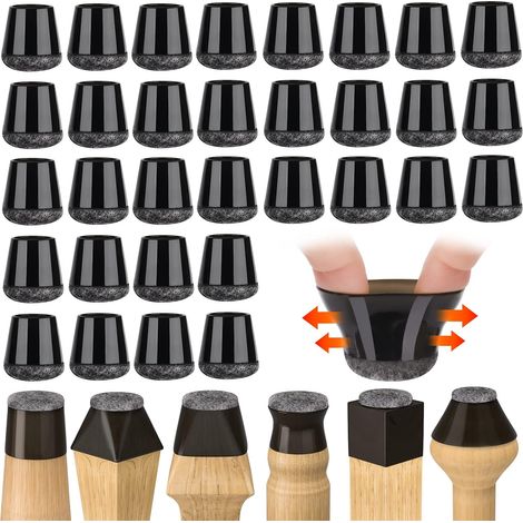 CSPARKV 32 piezas de protectores para patas de silla, tapas pequeñas para patas de silla, protectores de piso de silicona negra con almohadillas de fieltro, para pisos de madera y baldosas, sin ruido  (1/5)