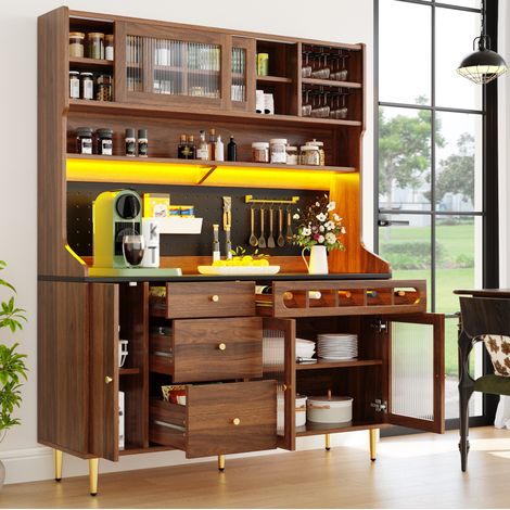 Meuble de cuisine haut 145 x 39 x 171 cm LED, étagères réglables, noyer OKMYHOME (1/5)