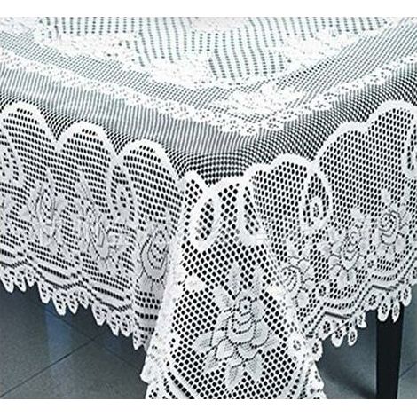 VURAHOME - Nappe en Dentelle Motif Floral Blanc. Polyester. Blanc. 152 x 228cm (1/5)