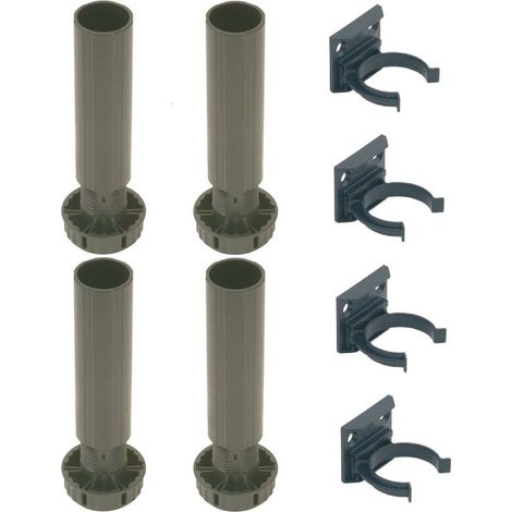 Pied de meuble vérin réglable 100 mm – Hauteur ajustable de -12 à +28 mm – Lot de 4 clips de plinthe universels en plastique (1/4)