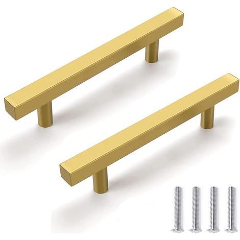 Set di 2 maniglie per mobili da cucina in acciaio inox color oro, stile moderno e semplice, 96 mm (1/5)