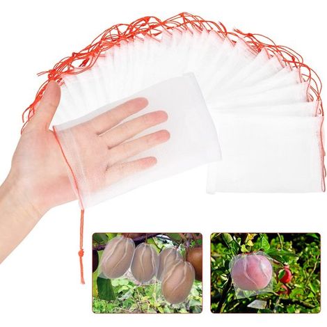 50 sacchetti protettivi per frutta, retine in nylon anti-insetti con coulisse per frutta/verdura/fiori contro insetti/uccelli - Bianco (1/5)
