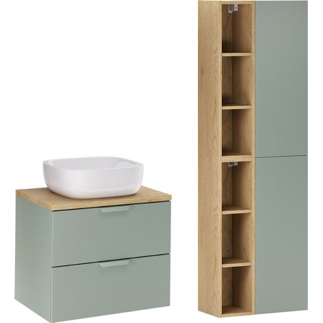 Mueble lavabo 60cm y pedestal Oria verde mate