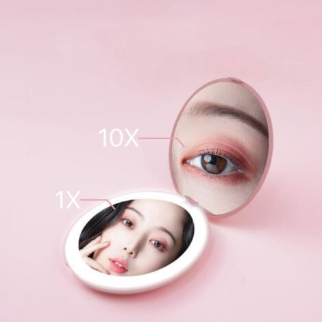 Ineasicer Miroir Lumineux de Poche, Grossissant 1x / 10x – LED Miroir à Main de Maquillage avec Éclairage Naturel, 9 cm de Diamètre, Compact et Portable pour Voyage ( Rose) (1/4)