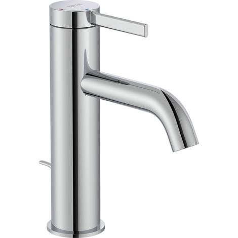 Roca – Mitigeur lavabo ONA chromé – Vidage automatique – Débit 5 l/min à 3 bars – Installation sur plan – Ouverture centrale eau froide (1/4)