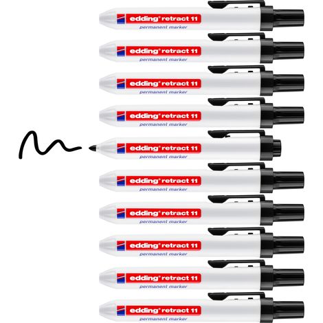 Boîte de 10 pcs - Marqueur Permanent Retractable Edding 11 Noir - Utilisation à une seule main