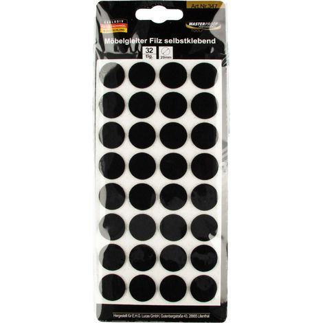 MASTERPROOF PROFESSIONAL Möbelgleiter Ø 20 mm, Filz schwarz, selbstklebend 32 Stück (1/3)