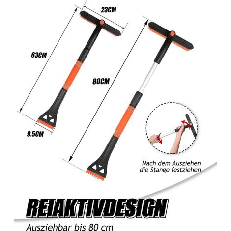 Grattoir à glace pour voiture avec balai, 3 en 1 extensible, grattoir à glace amovible, balai à neige pour voiture et brosse de nettoyage avec tête rotative à 360 degrés, pelle à neige de 80 cm de lon (1/4)