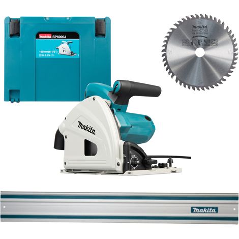 Makita – Scie plongeante 1300W Ø165 mm – Profondeur de coupe 56 mm – Vitesse variable 2200-6400 min⁻¹ – Rail de guidage 1m40 inclus