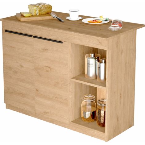 Ilot de Cuisine 2 Portes 4 Niches Chêne 2 Couverts L 120 H 88.2 P 60 cm (1/5)