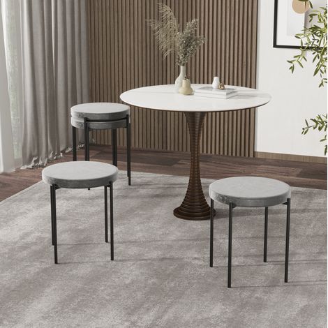 Tabouret de salle à manger lot de 4, empilable, assise rembourrée effet velours gris HAVRYA (1/4)