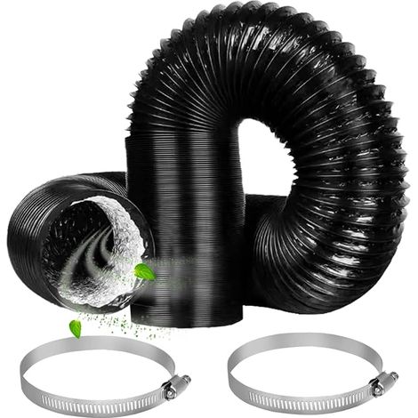 Manguera de extracción de aire - 125 mm - Aluminio - Longitud: 2 m - PVC - Con 2 rodillos de acero - Para aire acondicionado, secadora, campana extractora - Negro (1/5)