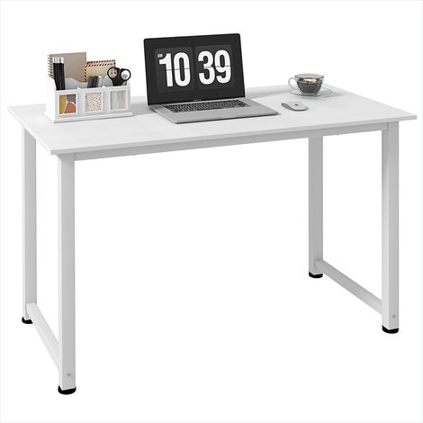 Bureau multifonction blanc 120 cm avec plateau et cadre en métal (1/5)